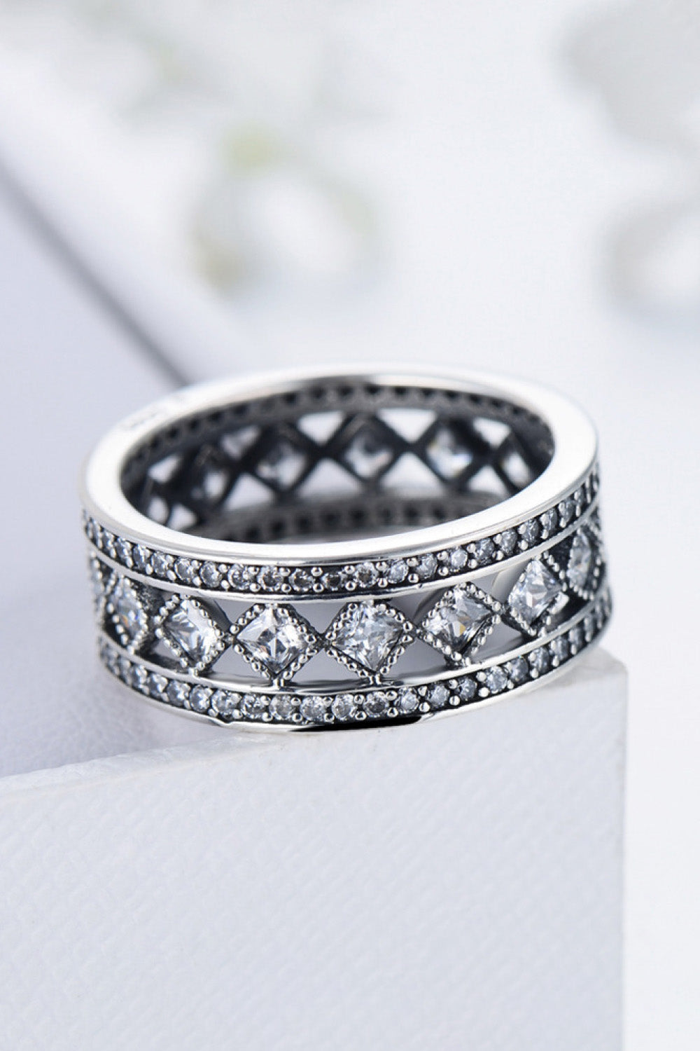 925 Sterling Sliver Cutout Cubic Zirconia Ring