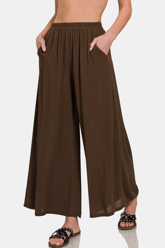 Zenana Woven Wide Leg Pants With Pockets