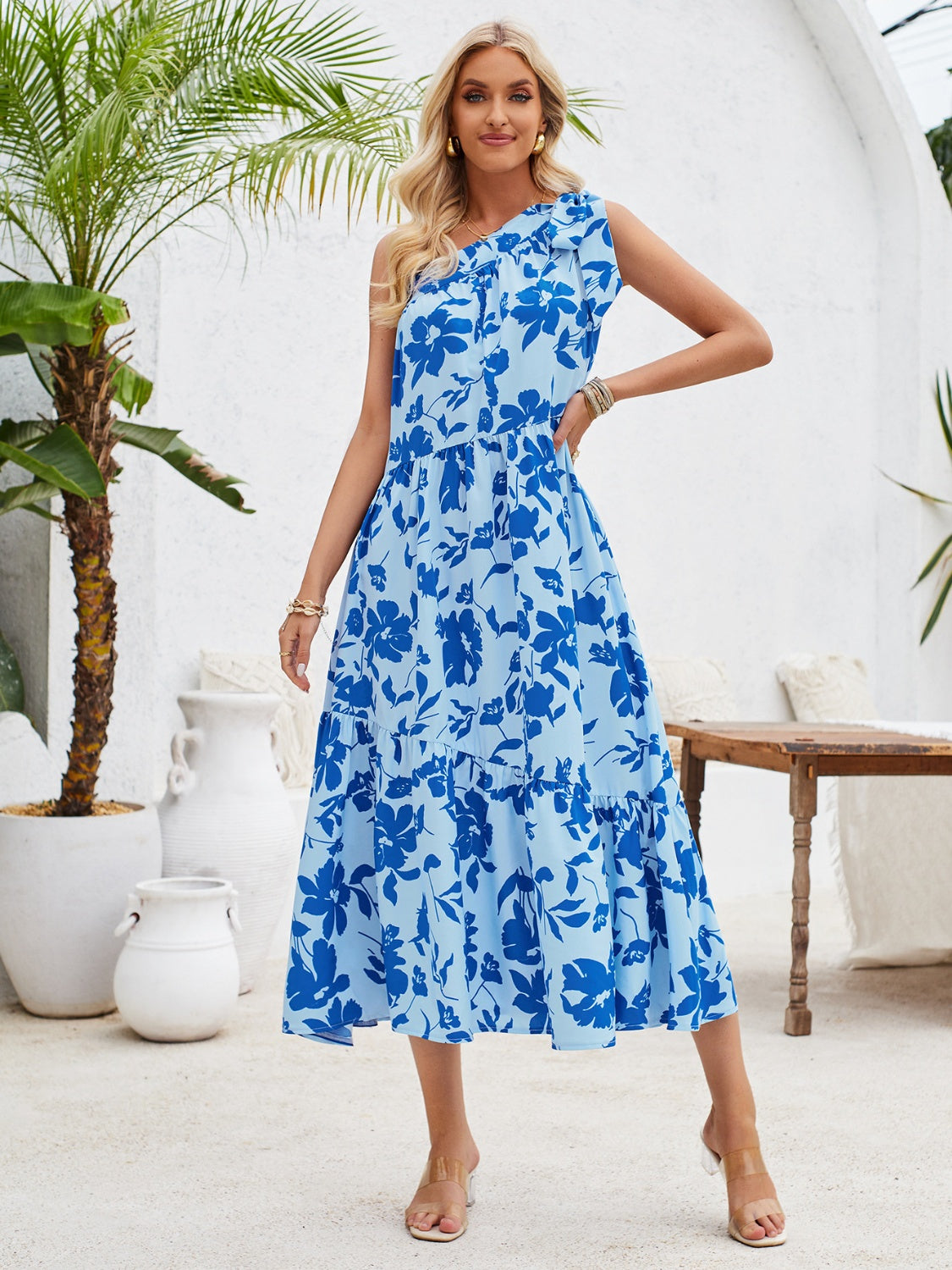 Tied One Shoulder Sleeveless Dress