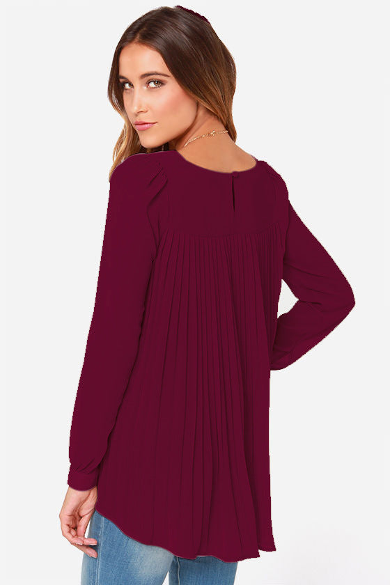 Full Size Round Neck Back Pleated Blouse