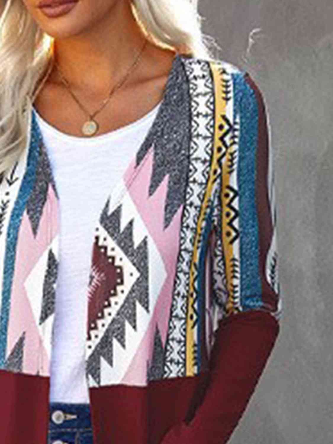 Printed Open Front Cardigan with Pockets