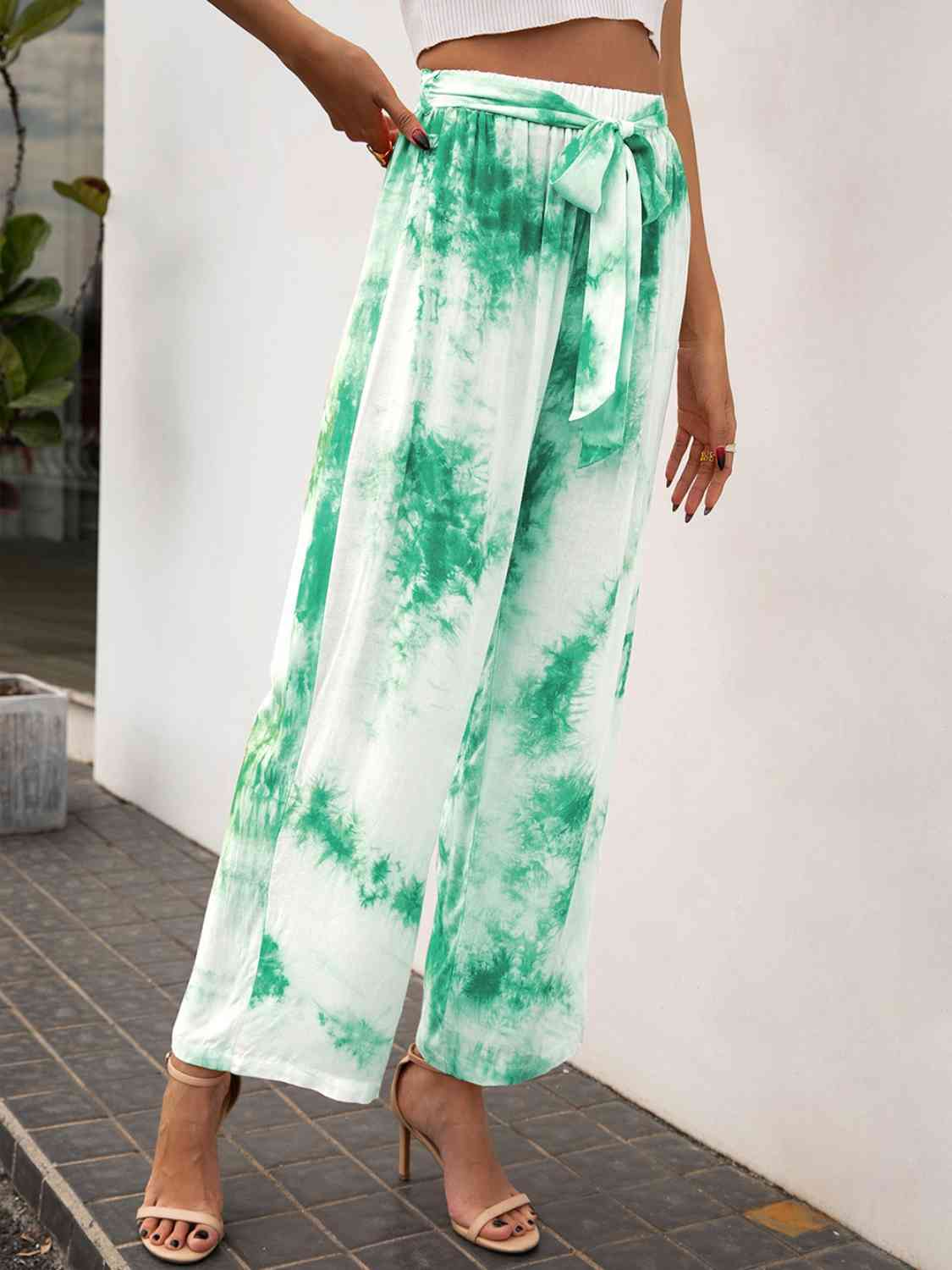 Tie-Dye Tied High Waist Long Pants