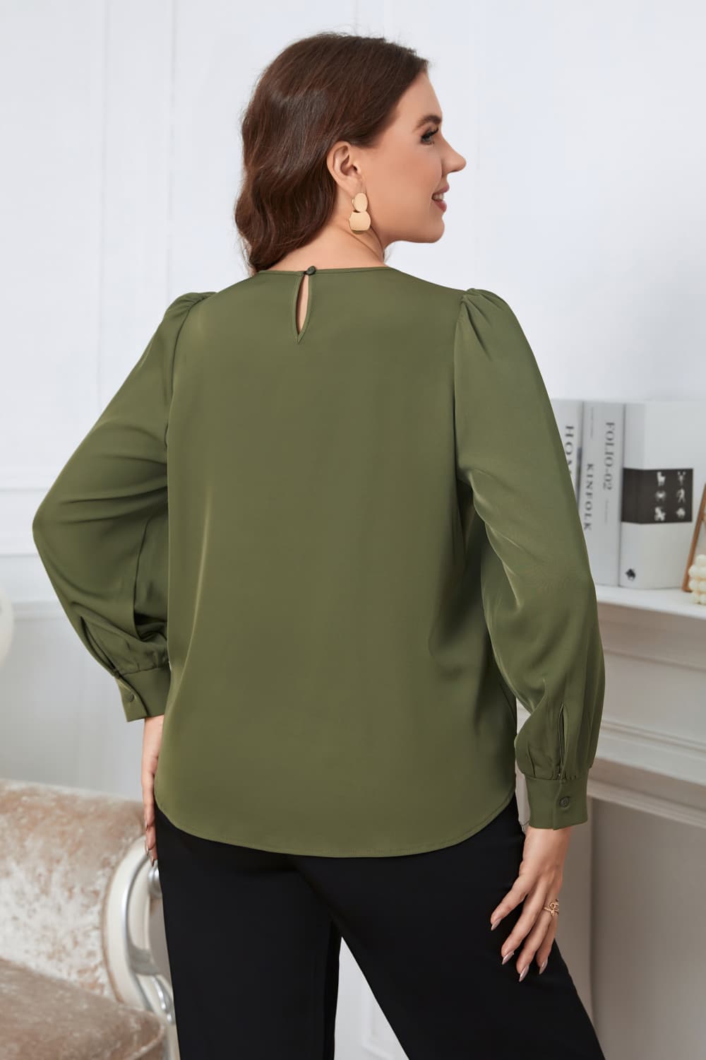 Melo Apparel Plus Size Round Neck Long Sleeve Blouse