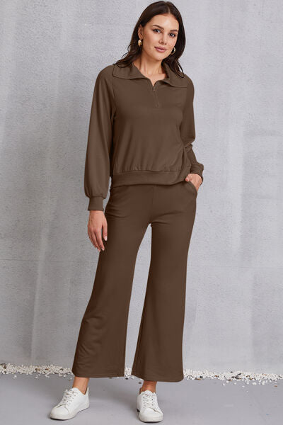 Half Zip Collared Neck Sweatshirt and Pants Set