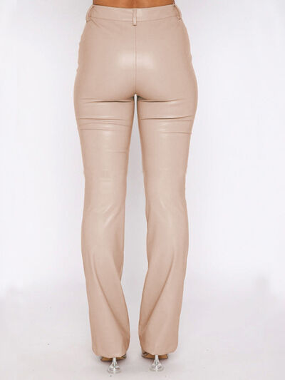 PU Leather High Waist Straight Pants