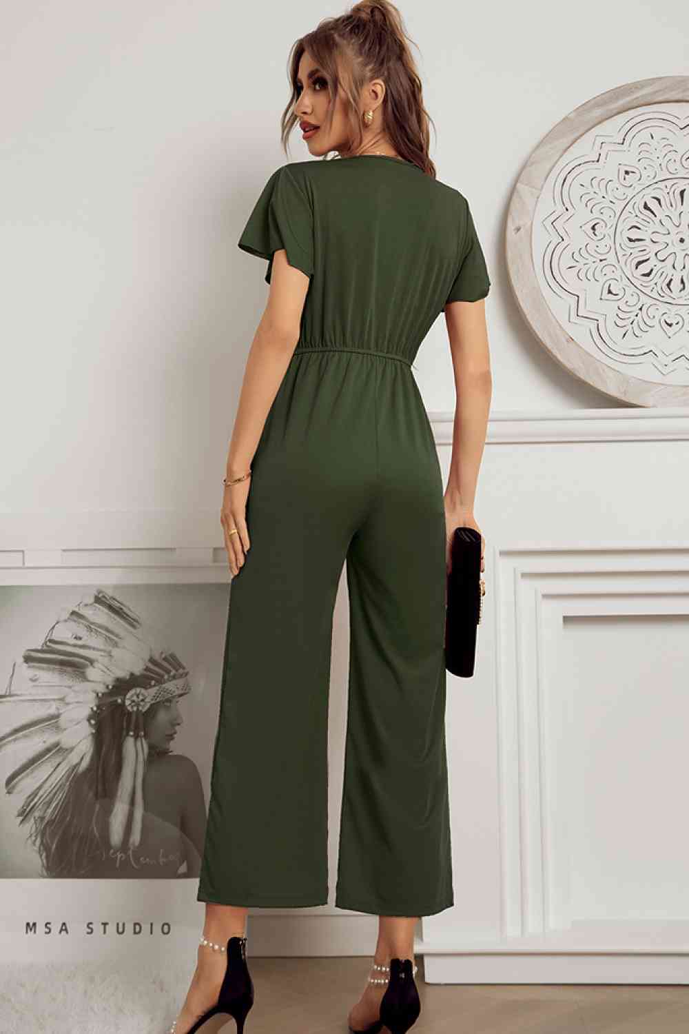 Flutter Sleeve Surplice Jumpsuit