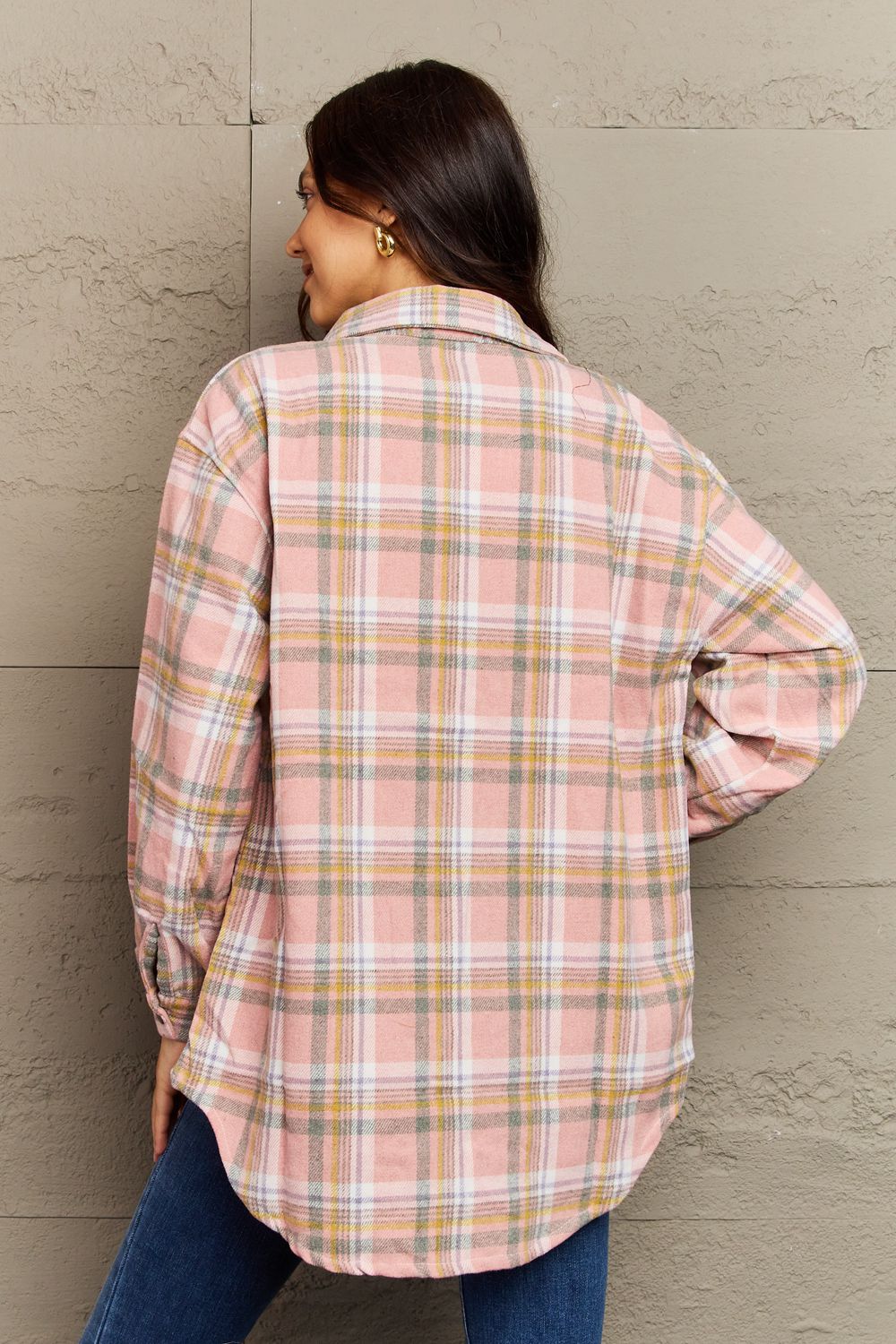 Full Size Plaid Collared Neck Button-Down Long Sleeve Jacket