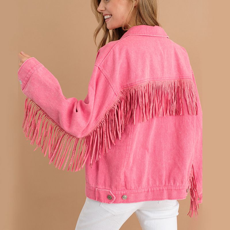 Fringe Detail Dropped Shoulder Denim Jacket