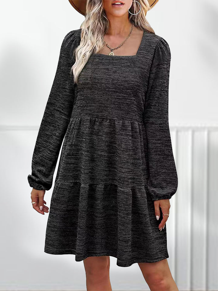 Square Neck Long Sleeve Dress