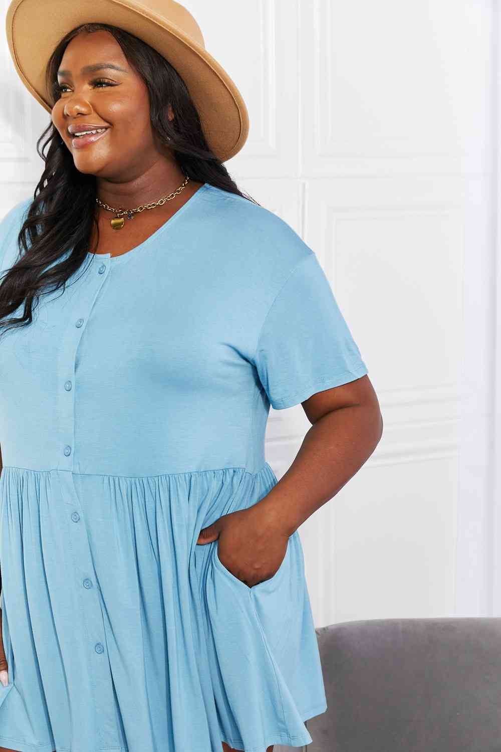 Yelete Full Size Oh Sweet Spring Button Up Flare Dress