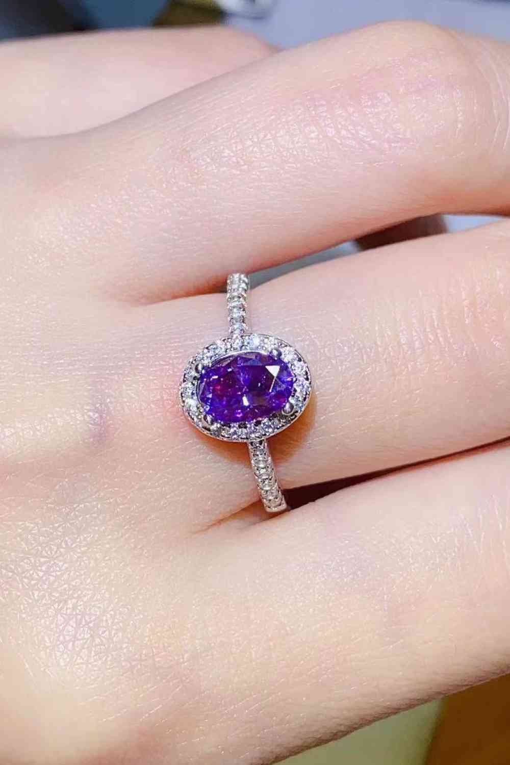 925 Sterling Silver 1 Carat Purple Moissanite Ring