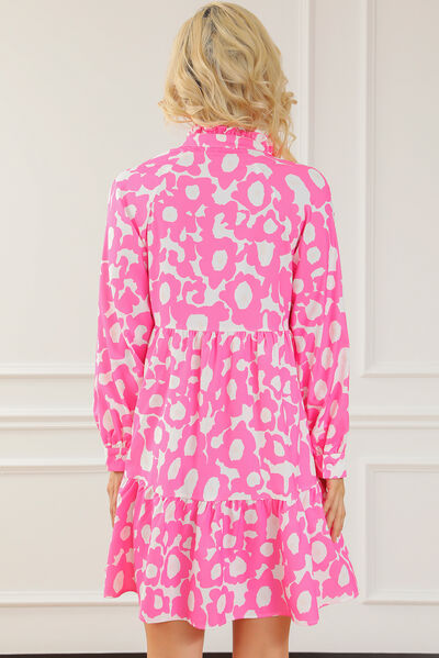 Ruched Printed V-Neck Tiered Dress
