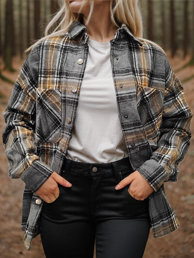 Plaid Snap Down Long Sleeve Shacket