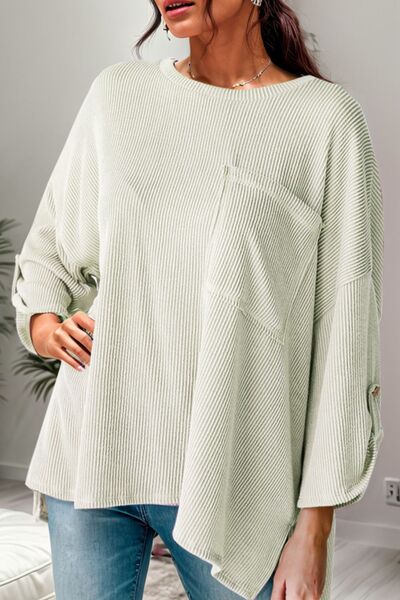 Slit Round Neck Dropped Shoulder T-Shirt