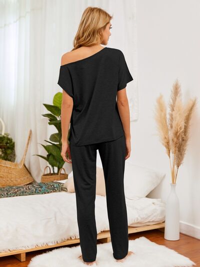 Round Neck Top and Pants Lounge Set