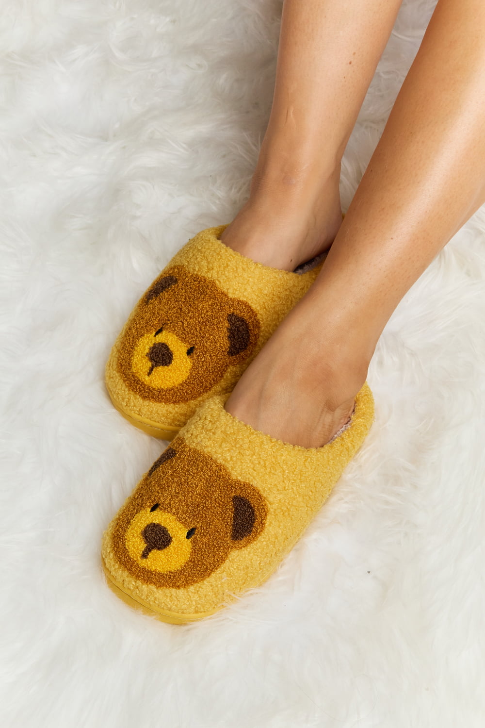 Melody Teddy Bear Print Plush Slide Slippers