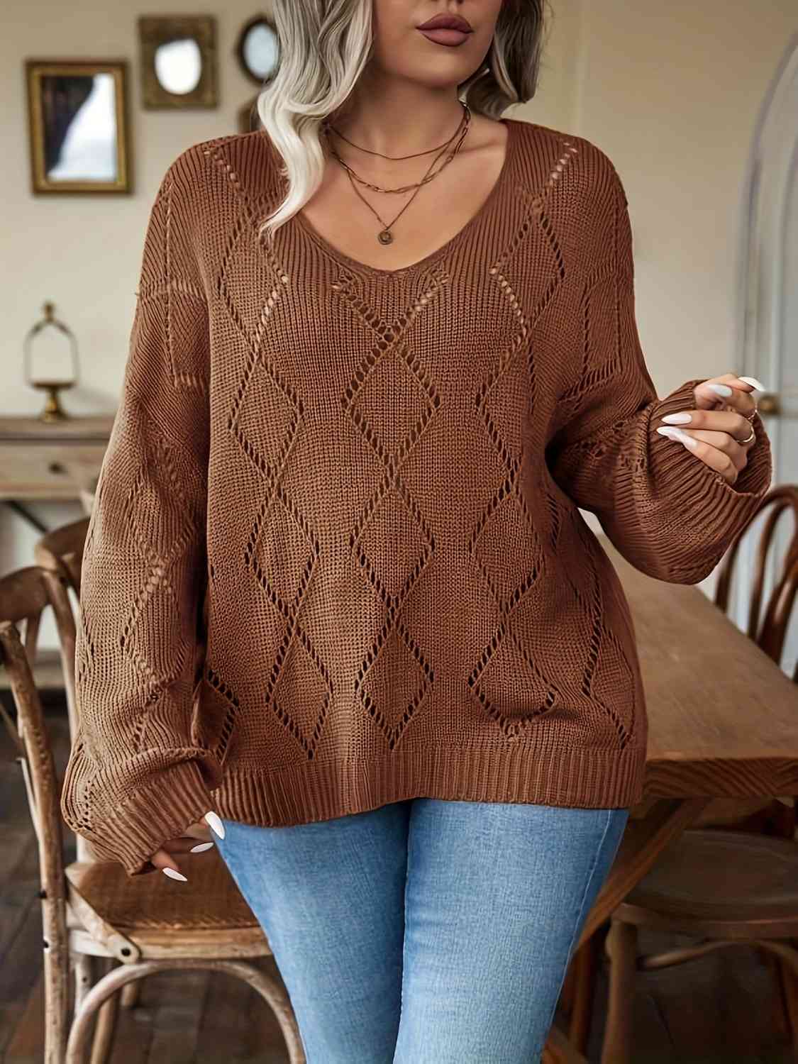 Plus Size Geometric Dropped Shoulder Sweater