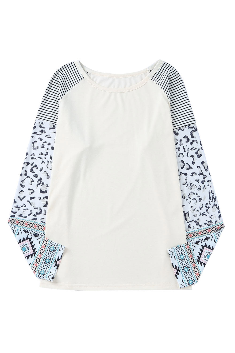 Plus Size Mixed Print Raglan Sleeve Round Neck Top