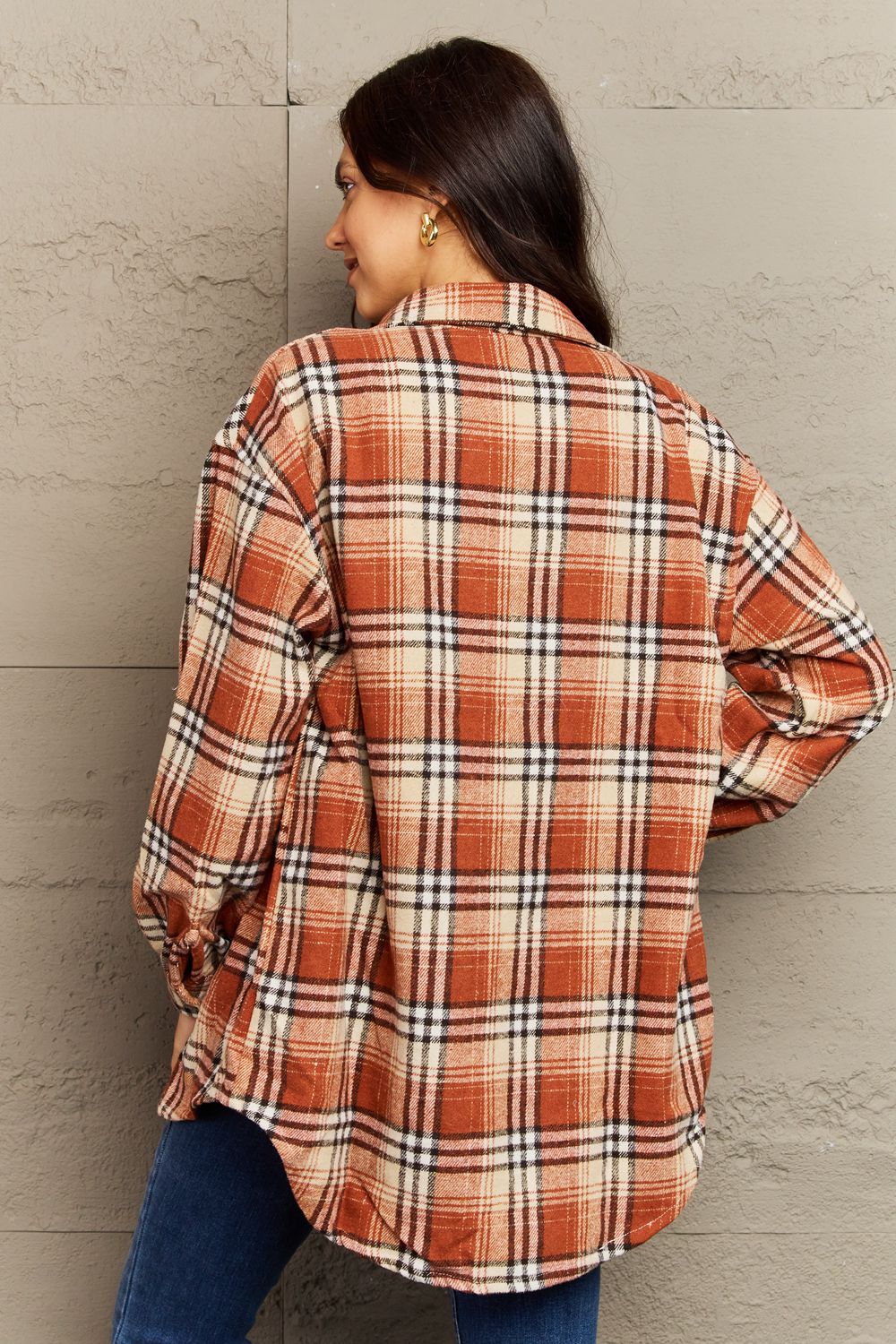 Full Size Plaid Collared Neck Button-Down Long Sleeve Jacket