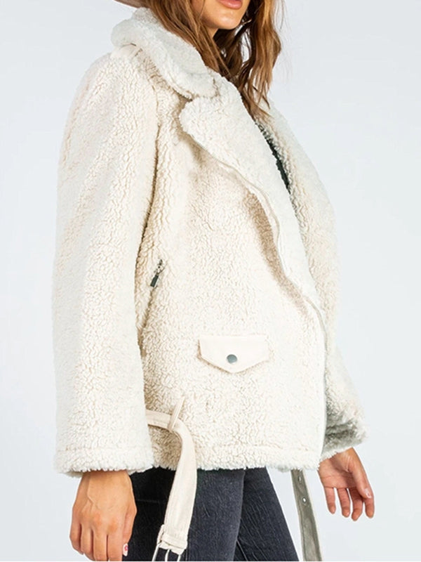 Zip-Up Belted Sherpa Jacket