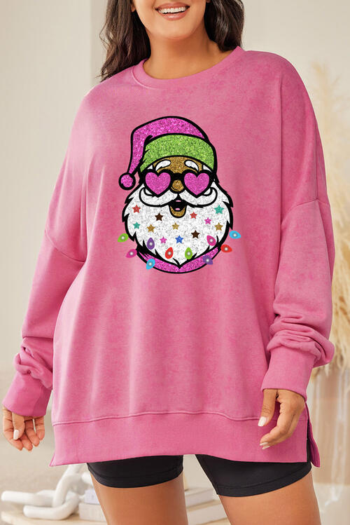 Plus Size Santa Sequin Round Neck Sweatshirt