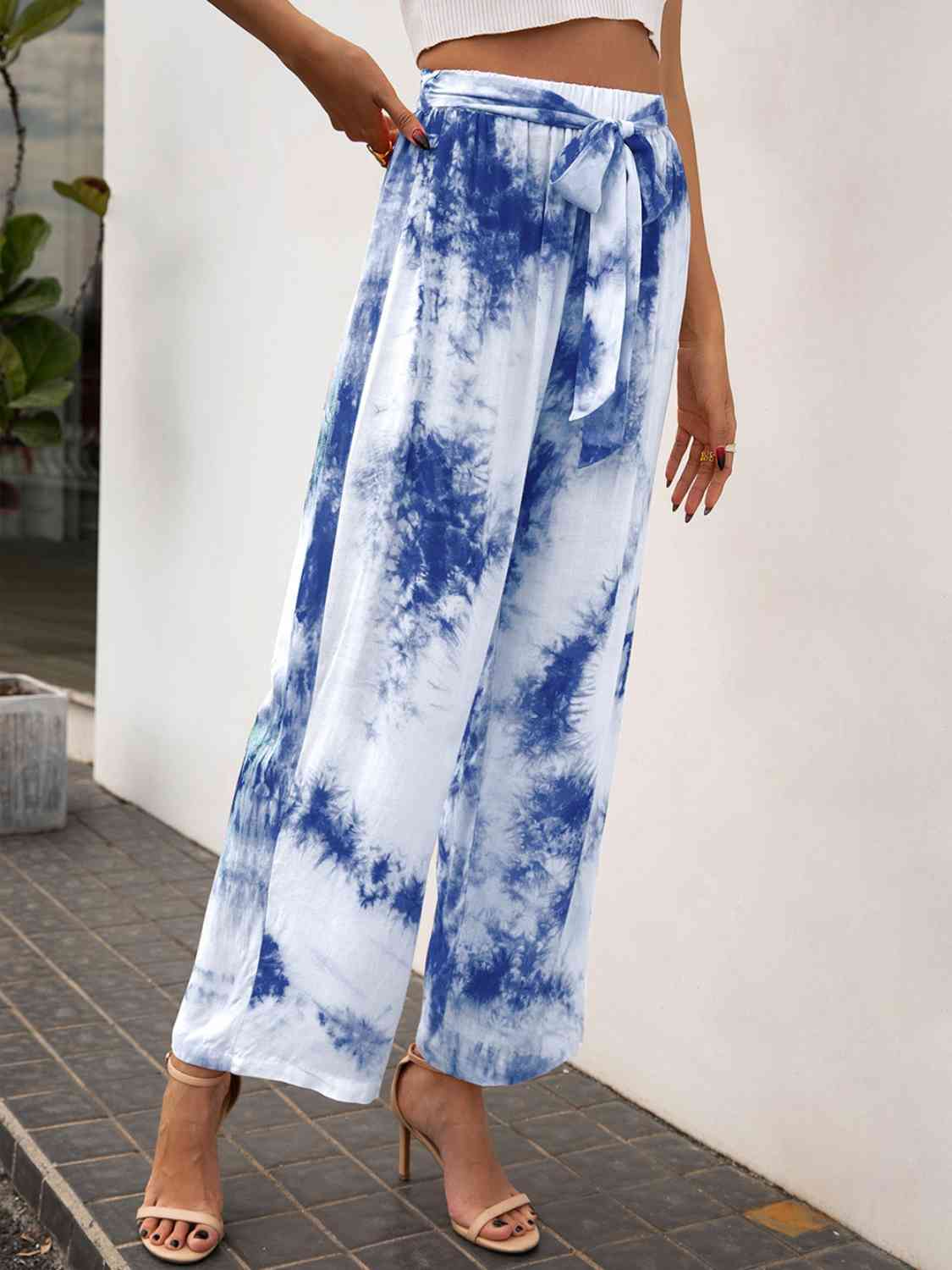 Tie-Dye Tied High Waist Long Pants