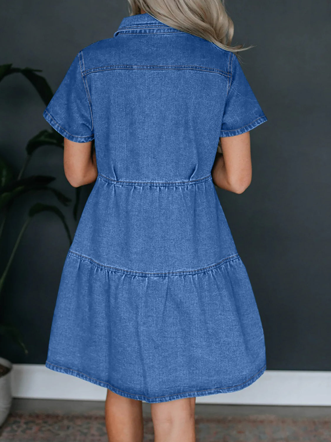 Button Up Short Sleeve Denim Dress