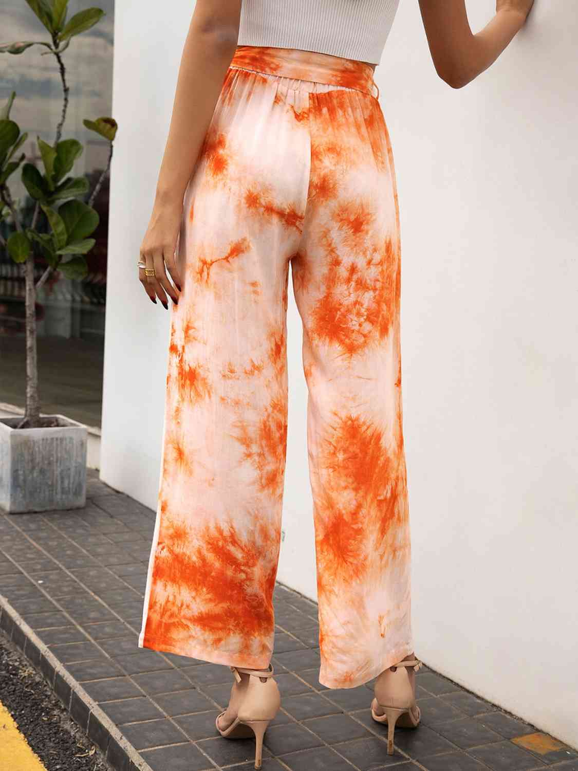 Tie-Dye Tied High Waist Long Pants