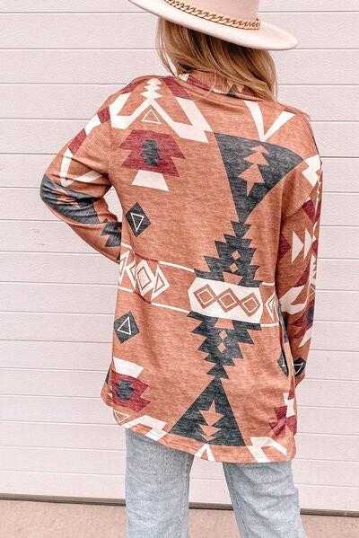 Geometric Open Front Long Sleeve Cardigan