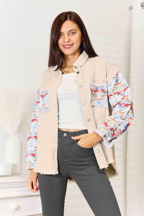 Buttoned Collared Neck Denim Jacket