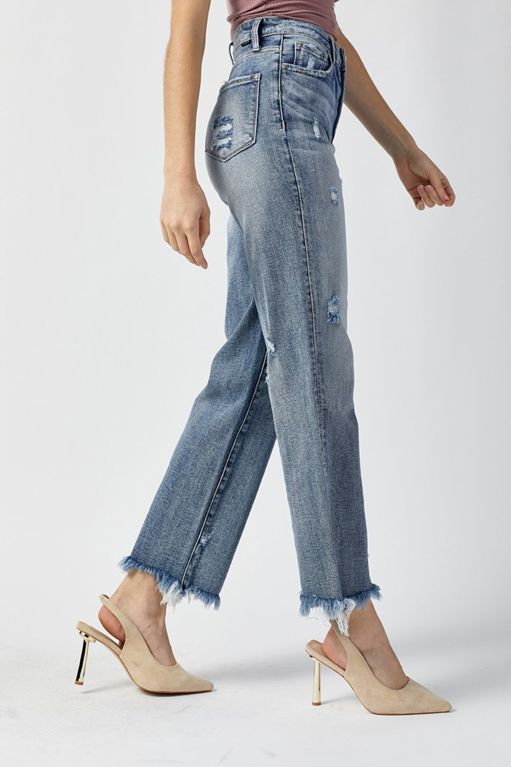 RISEN Amelie High Waist Raw Hem Straight Jeans