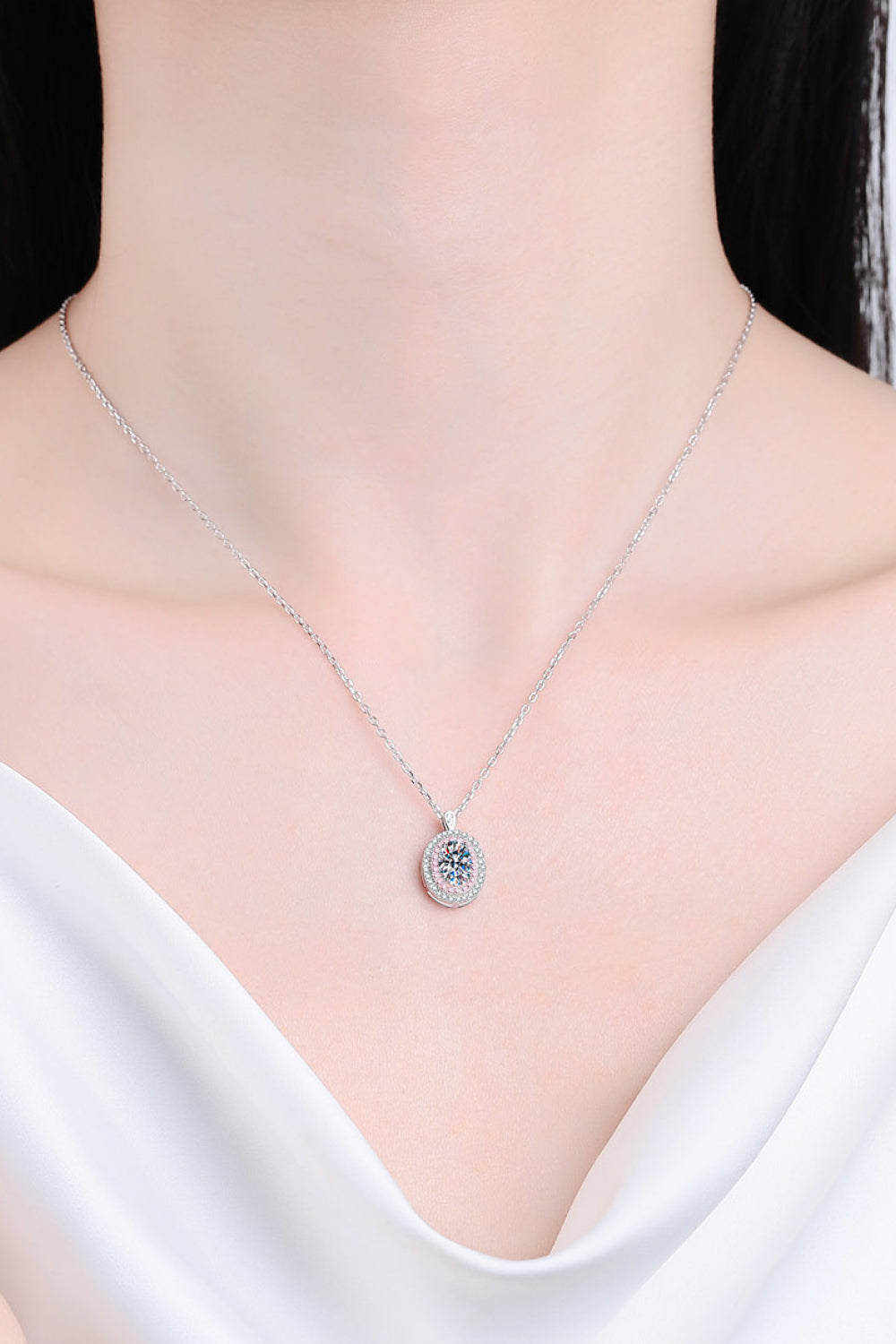 Baeful 925 Sterling Silver Rhodium-Plated 1 Carat Moissanite Pendant Necklace