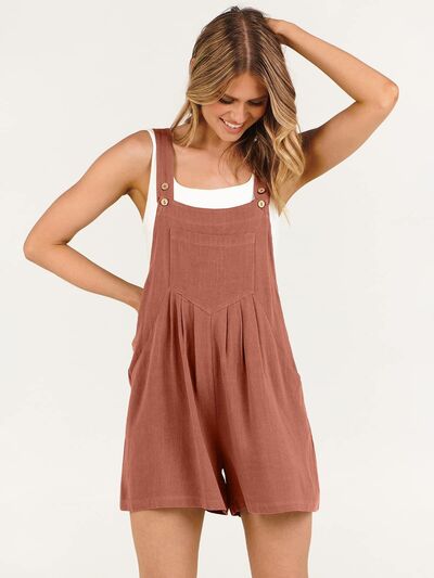 Pocketed Square Neck Wide Strap Romper