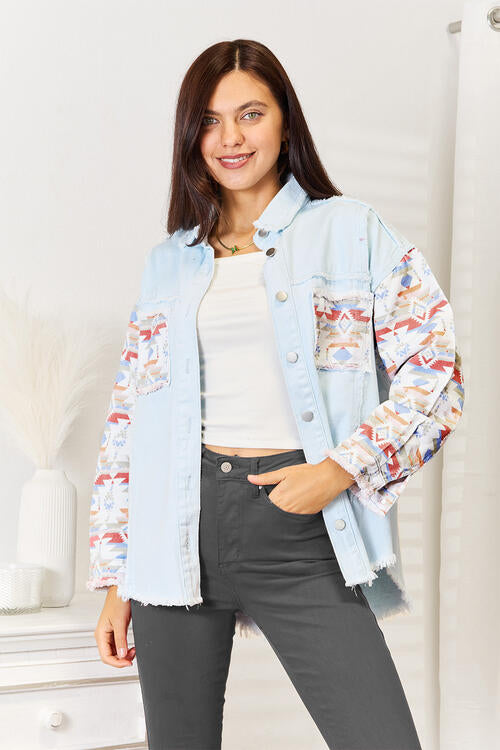 Buttoned Collared Neck Denim Jacket