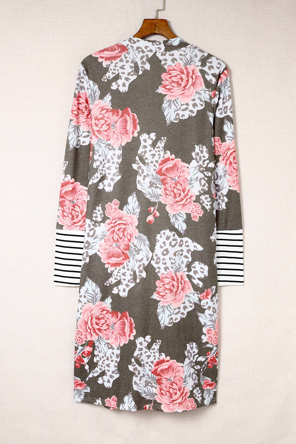 Stripe Detail Sleeve Floral Print Cardigan