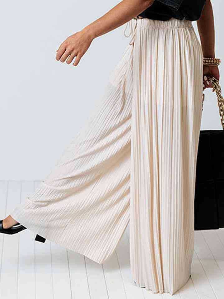 Drawstring Pleated Wide Leg Pants