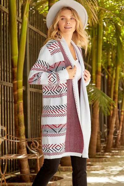 Geometric Open Front Longline Cardigan