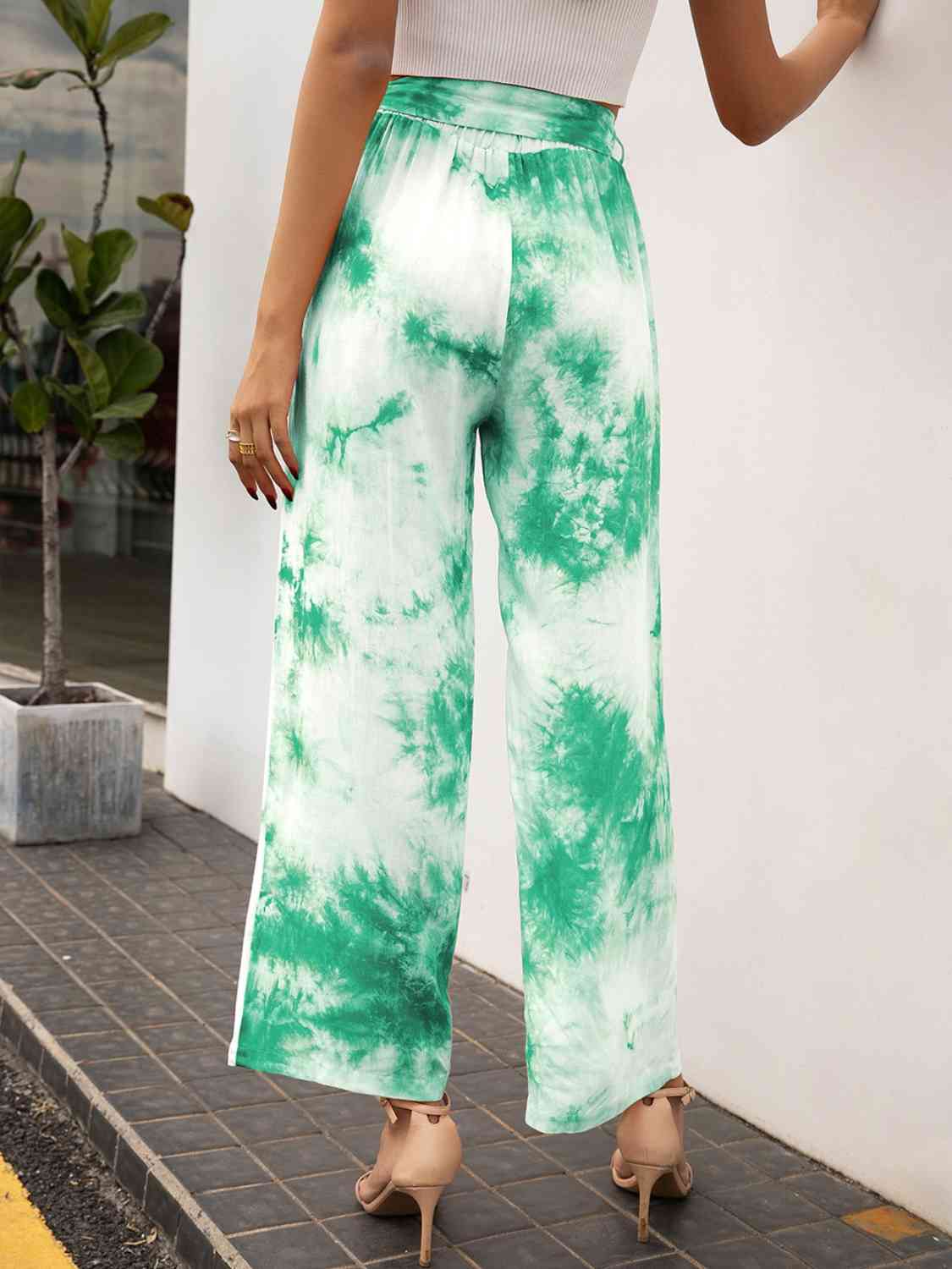 Tie-Dye Tied High Waist Long Pants