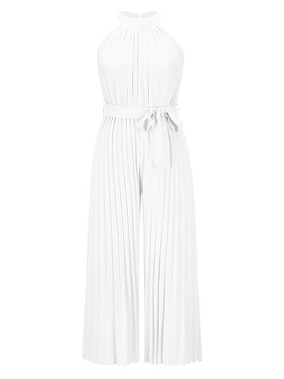 Cutout Tied Pleated Sleeveless Jumpsuit