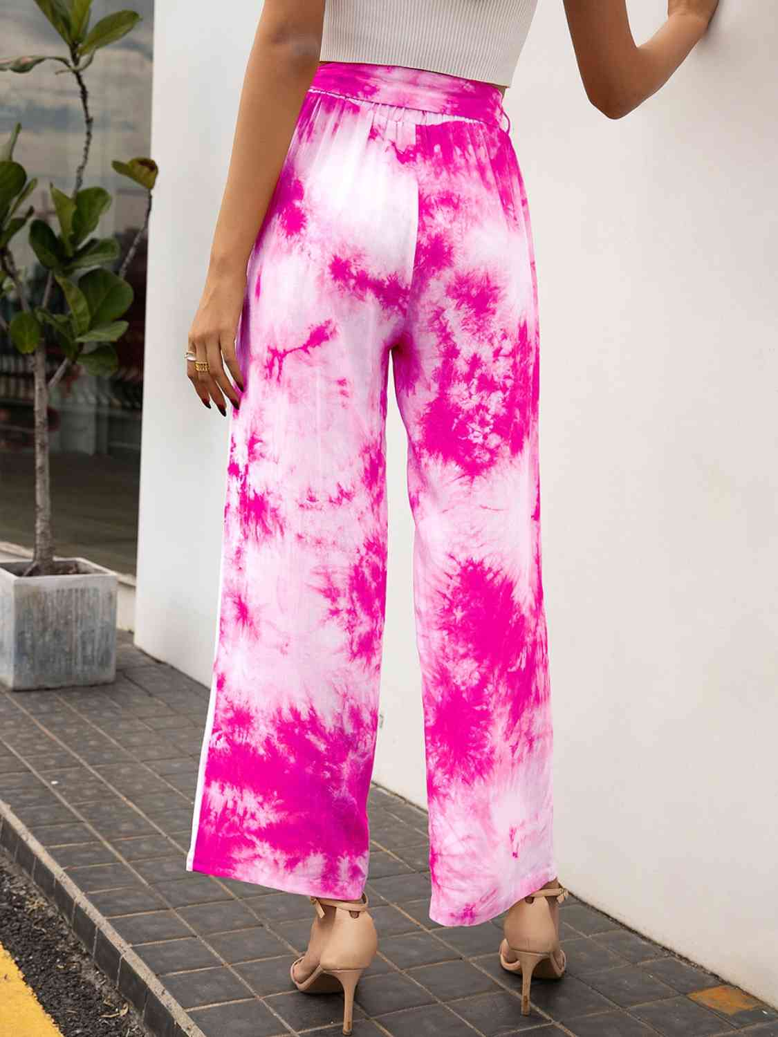 Tie-Dye Tied High Waist Long Pants