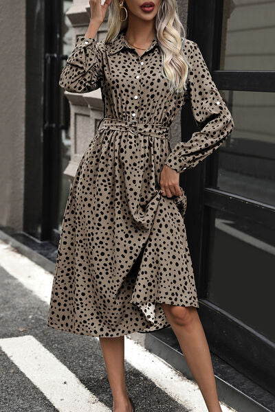 Polka Dot Tied Button Up Dress