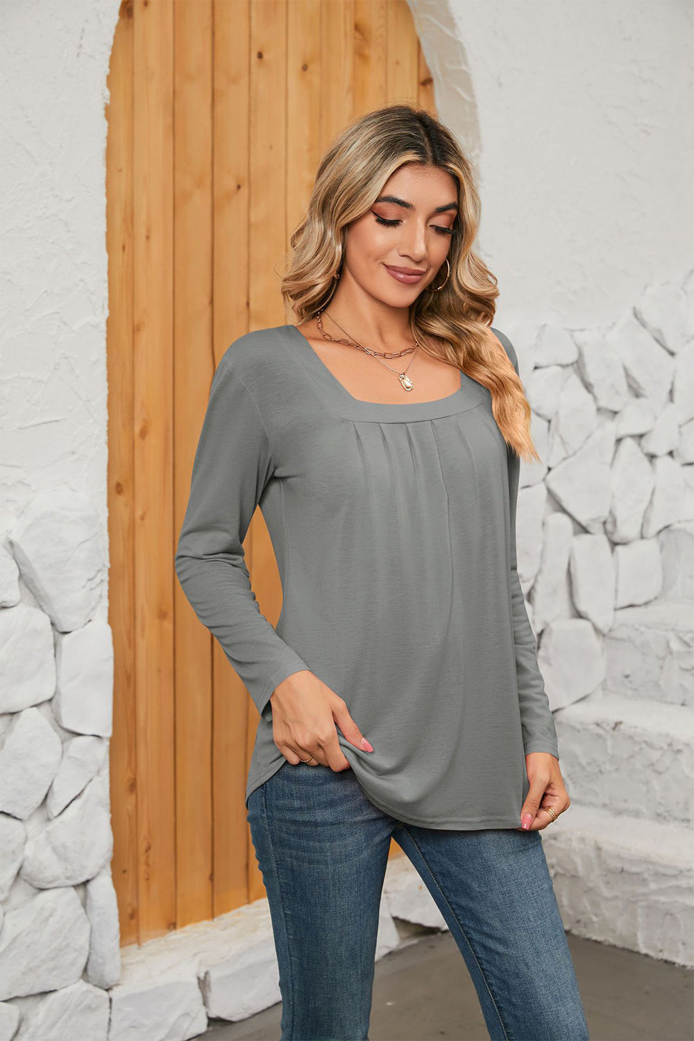 Square Neck Long Sleeve T-Shirt