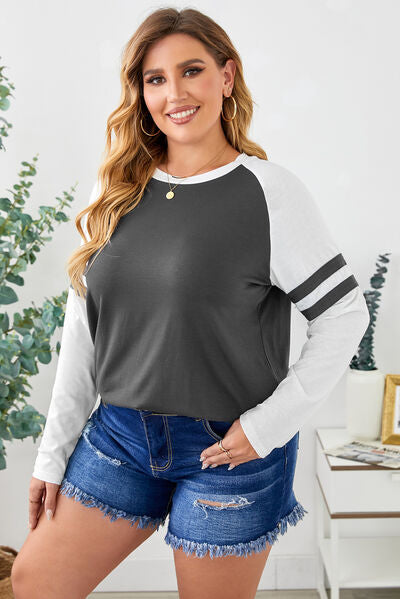 Plus Size Striped Raglan Sleeve T-Shirt