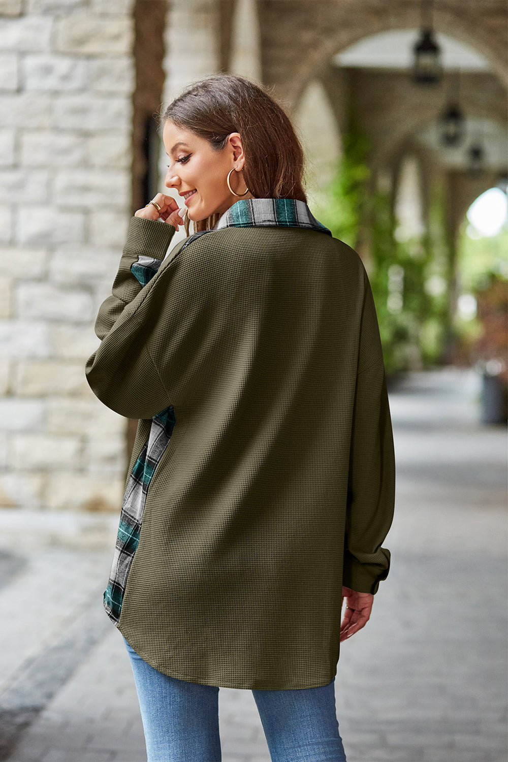 Plaid Collared Dropped Shoulder Jacket