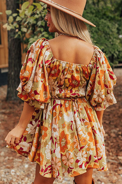 Floral Square Neck Mini Dress