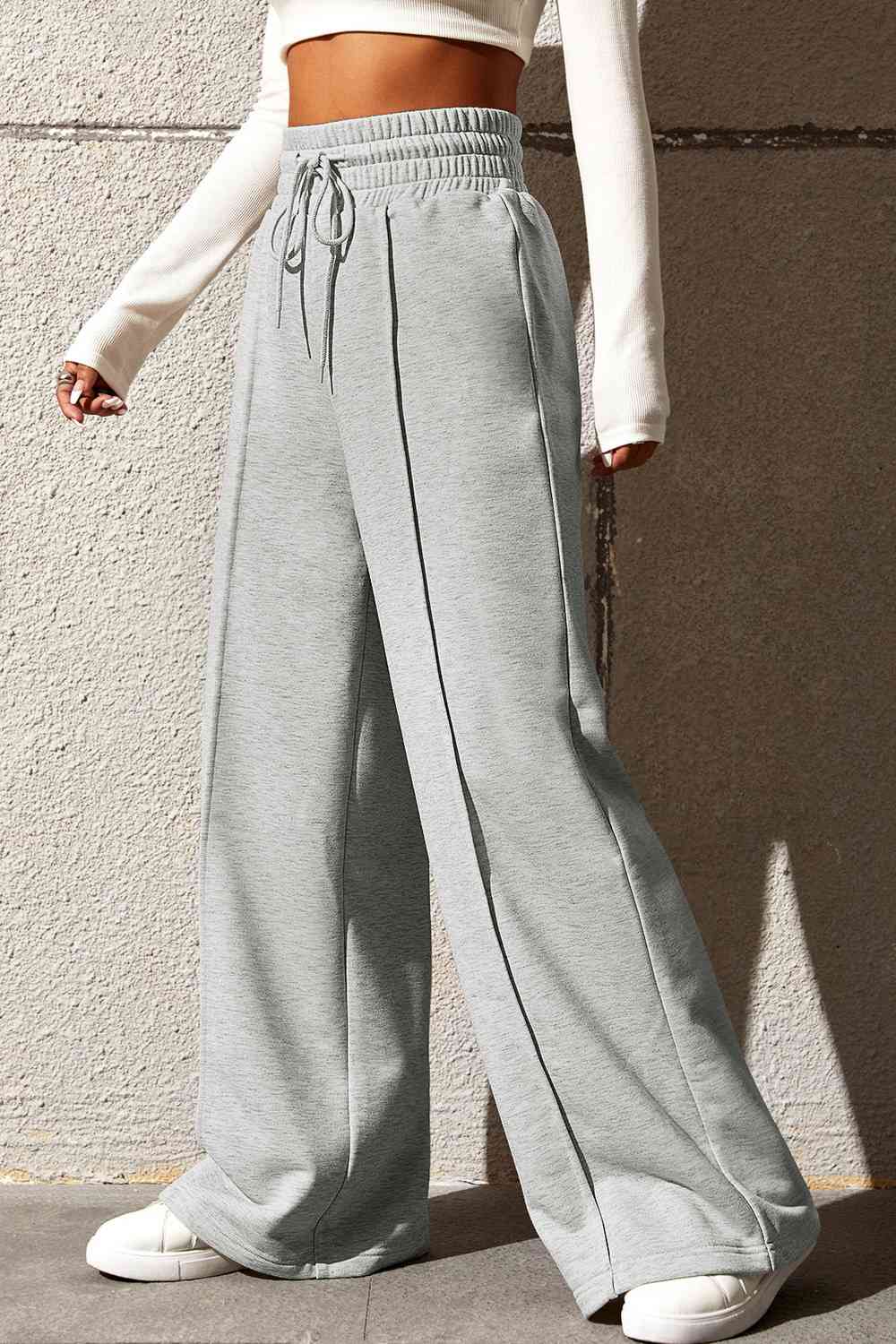 Drawstring Wide Leg Pants with Pockets