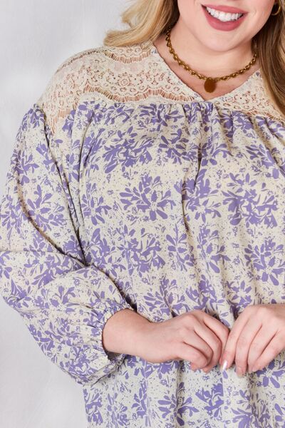 Hailey & Co Full Size Lace Detail Printed Blouse