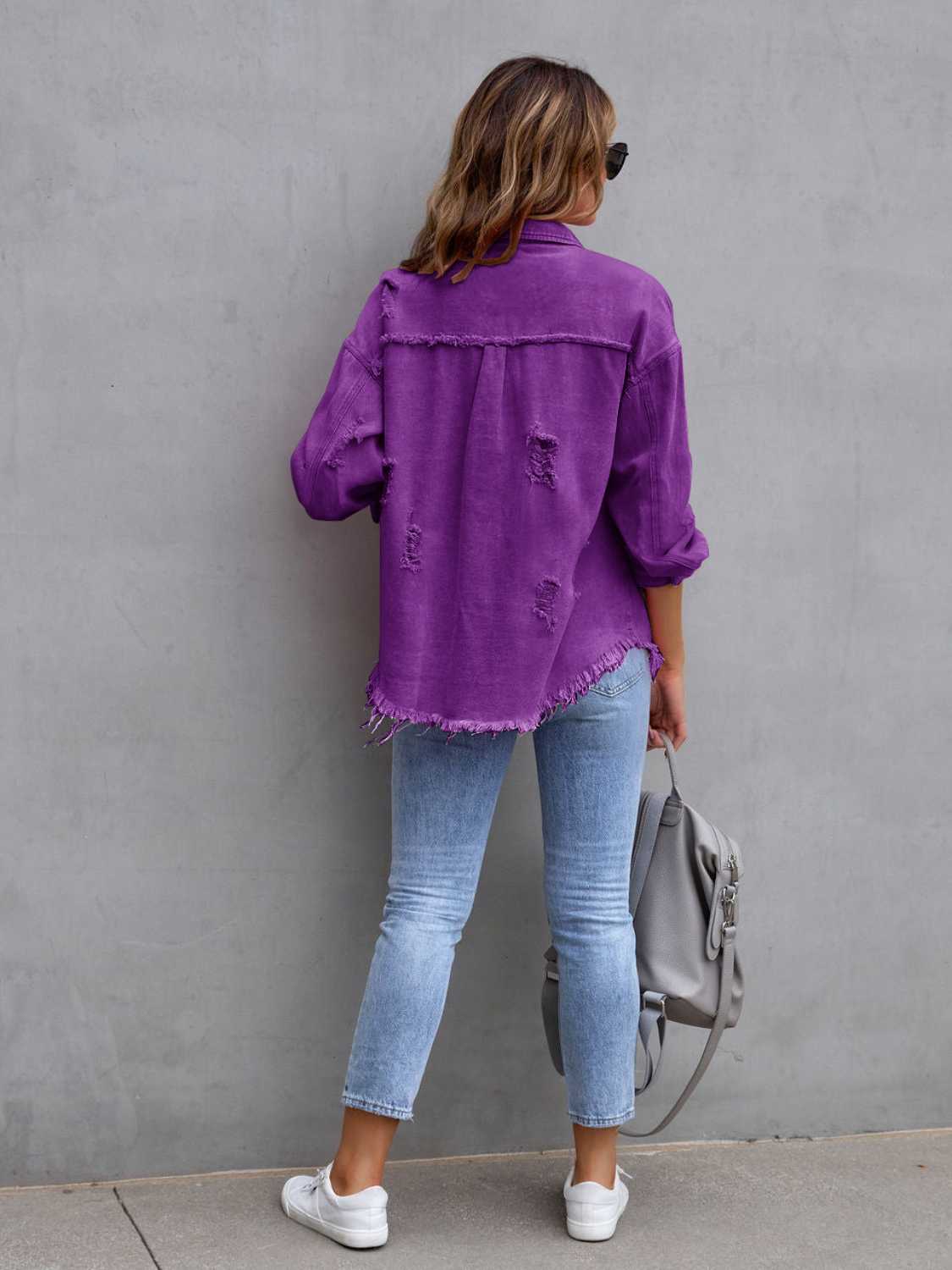 Distressed Drop Shoulder Denim Jacket