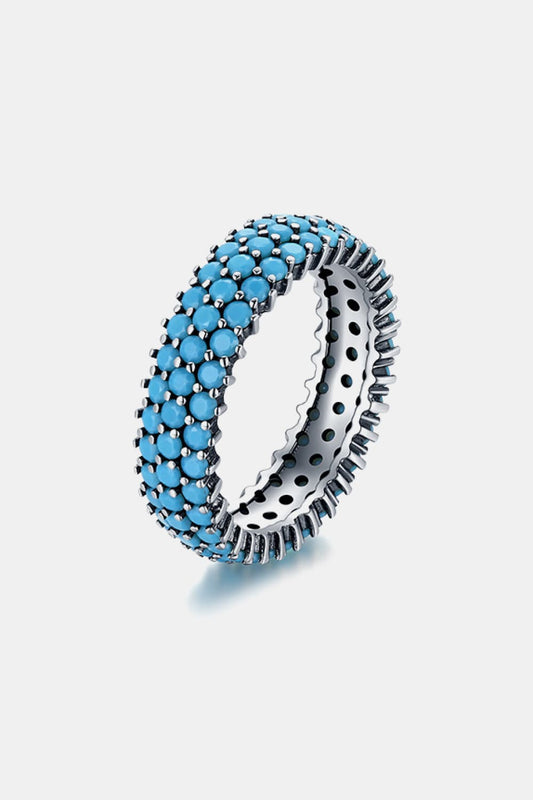 925 Sterling Sliver Triple Row Artificial Turquoise Ring