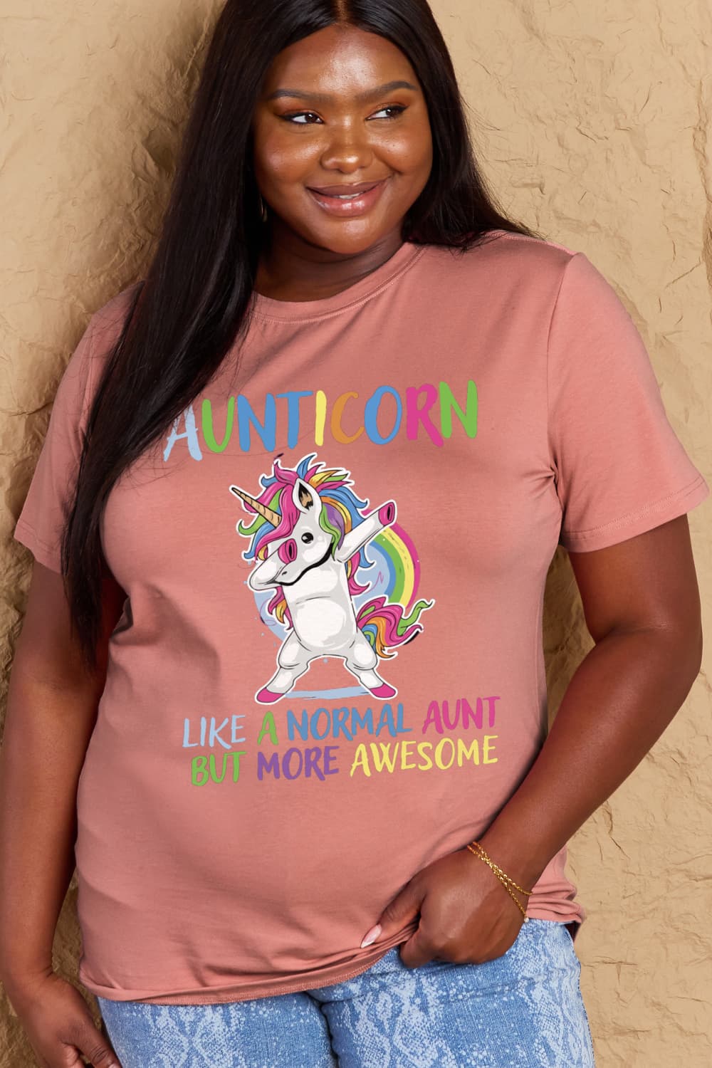 Simply Love Full Size AUNTICORN LIKE A NORMAL AUNT BUT MORE AWESOME Graphic Cotton Tee